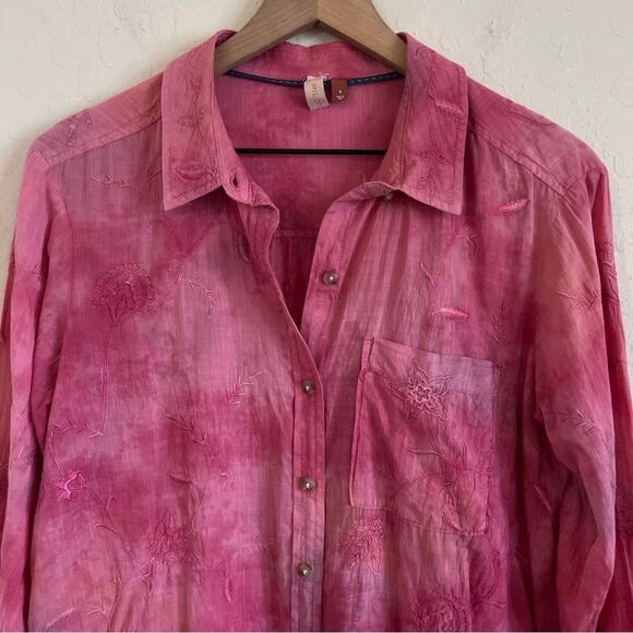 Anthropologie Pilcro The Cate Classic Button Down Embroidered Shirt Small Pink - Picture 5 of 9